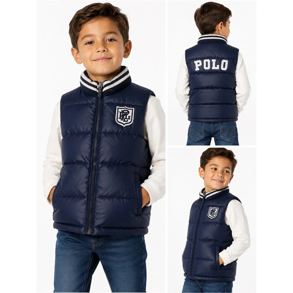 Polo Ralph Lauren Kids Reversible Down Puffer Vest Navy White Crest Size 6